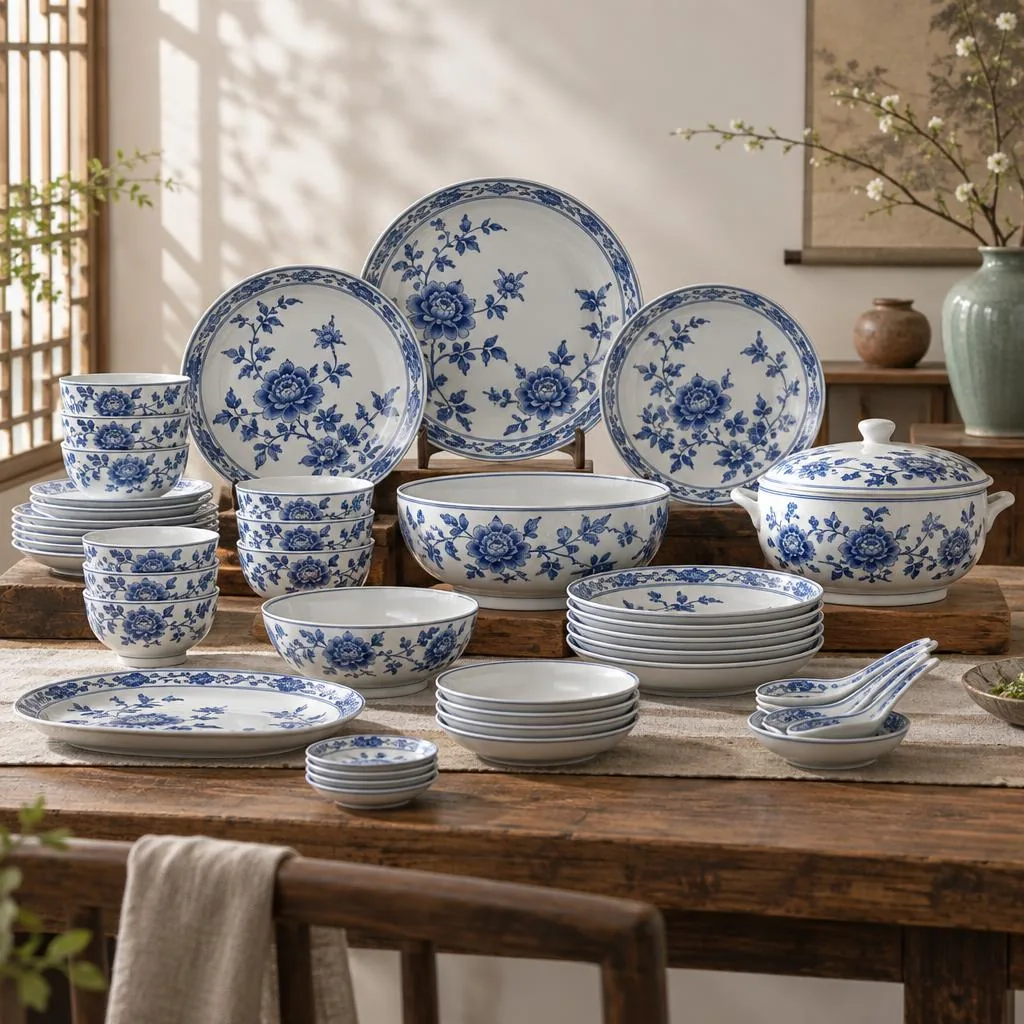 釉下青花28点の磁器食器セット